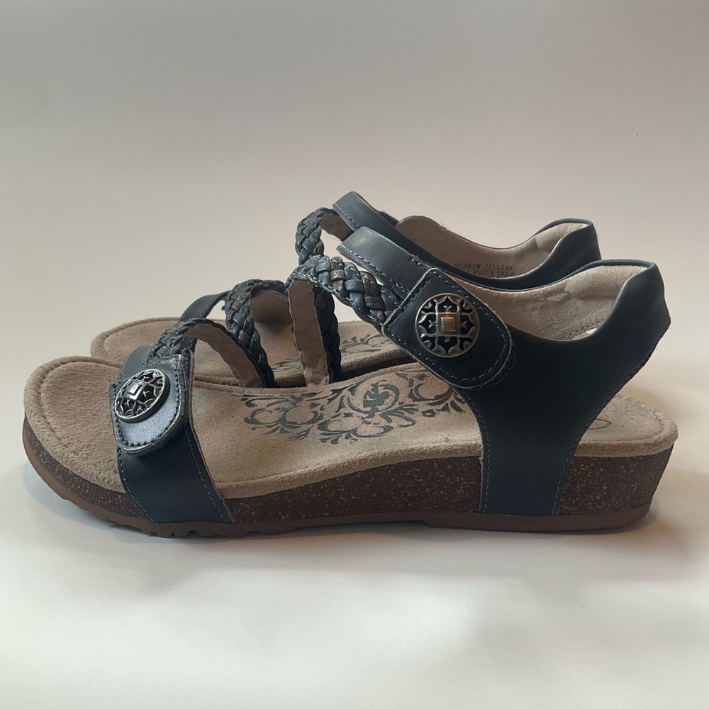 Aetrex Jillian Quarter Strap Arch Support Navy Leather Sandals - Picture 4 of 16